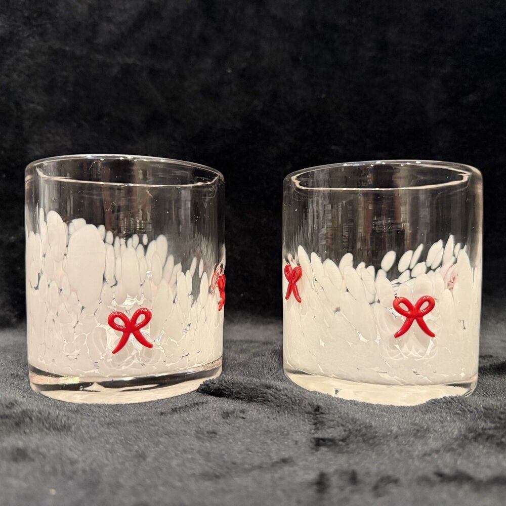 Anthropologie Dupe RED BOW Icon Juice Glass Whiskey Cup Viral White Blown x2 EUC